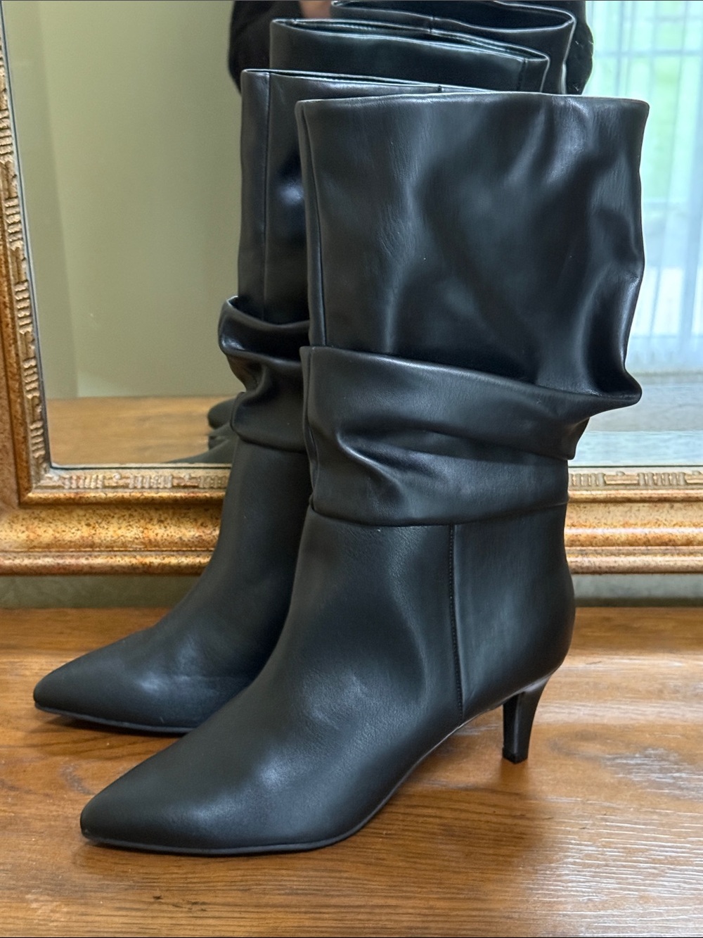 Nine West Black Slouch Pointed-Toe Mid-Calf Boots
